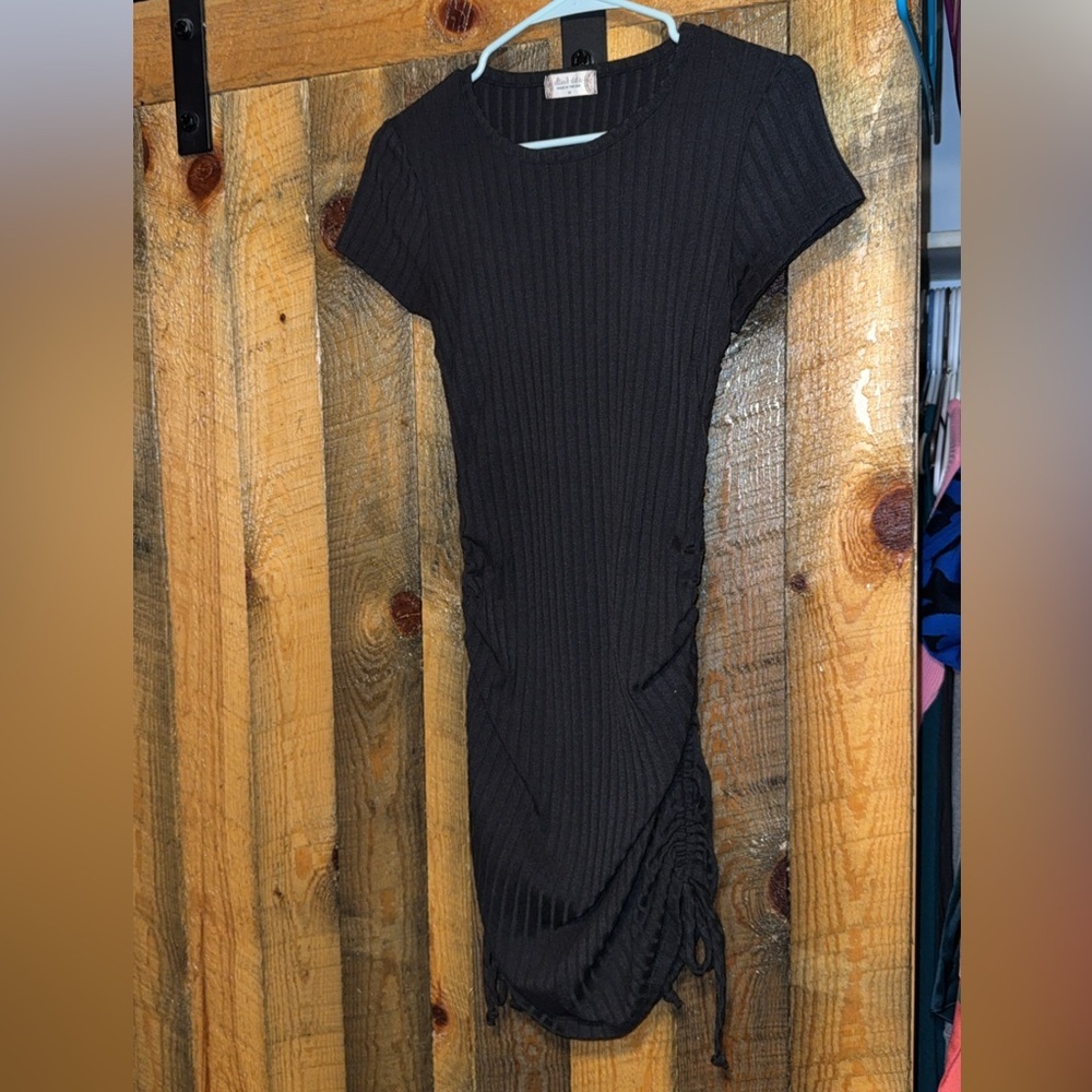 Altar'd State Black Ribbed Side Ruched Mini Dress